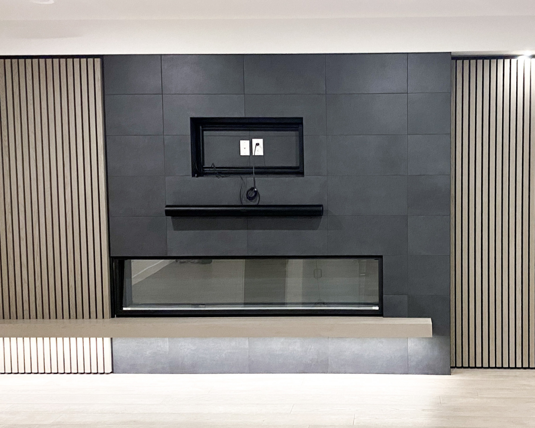 ustom commercial shelving units in a clean industrial-style room with polished concrete floor
